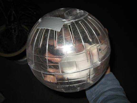 Picture of the Explorer ball locked with (a piece of) Ducktape and my hamster Lucy in it.